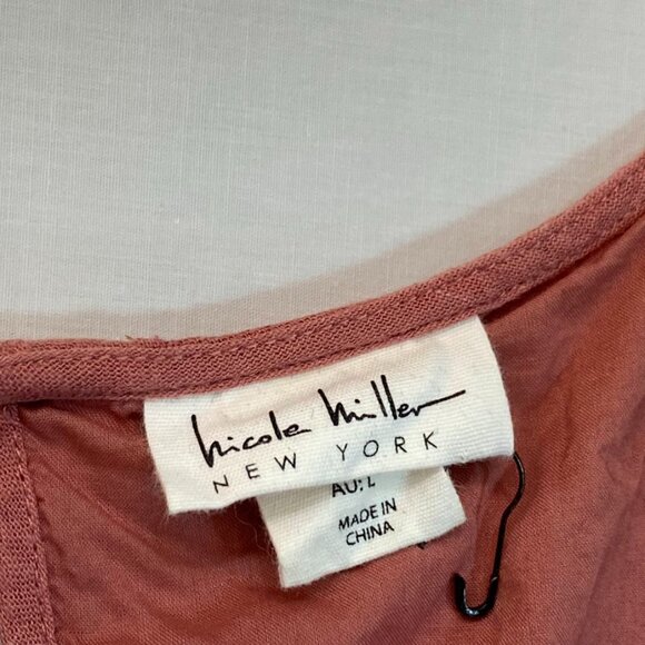 Nicole Miller New York Tiered Linen Blend Dress Mauve Sleeveless L - Picture 7 of 15